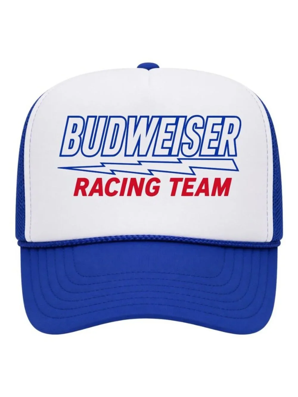 Retro Budweiser Racing Team Foam Trucker Hat Blue White Rope Snapback Cap 80s